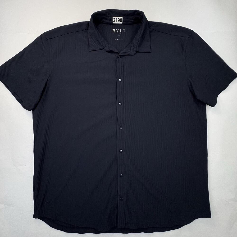BYLT Ribbed Button Down Shirt Mens 2XL Navy  Short Sleeve Stretch Performance